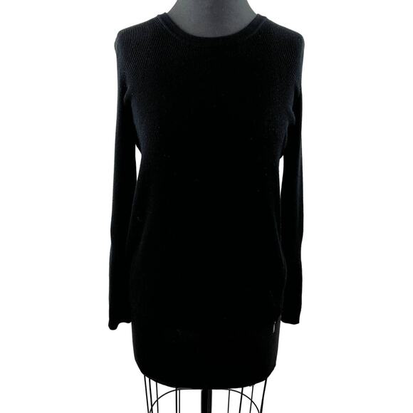 VINCE Black Ribbed Knit Crewneck Side Zip Pullover Sweater V263576024 Women XS - Picture 1 of 8